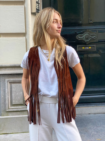 LEATHER FRINGE GILET